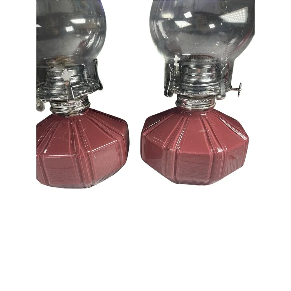 Vintage Oil Lamps Lamplight Farms Pink Mauve Hobnail Glass Kerosene Base app 12
